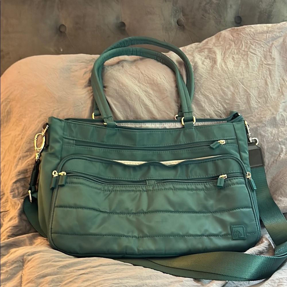Green Bag with Silver Hardware and Shoulder Straps